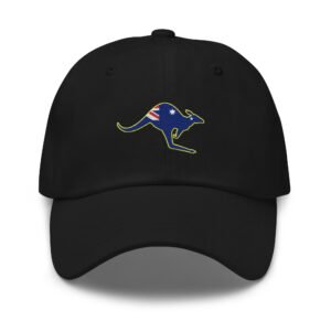 Embroidered Kangaroo Hat with Australian Flag & Yellow Outline – Aussie Baseball Cap, Outback Gift, Australia Souvenir