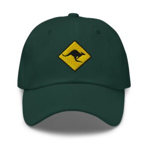 Kangaroo Road Sign Embroidered Baseball Cap – Aussie Outback Dad Hat | Adjustable Cotton Cap