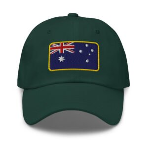 Embroidered Australian Flag Baseball Cap | Gold Border Aussie Flag Dad Hat | Unisex Adjustable Cap