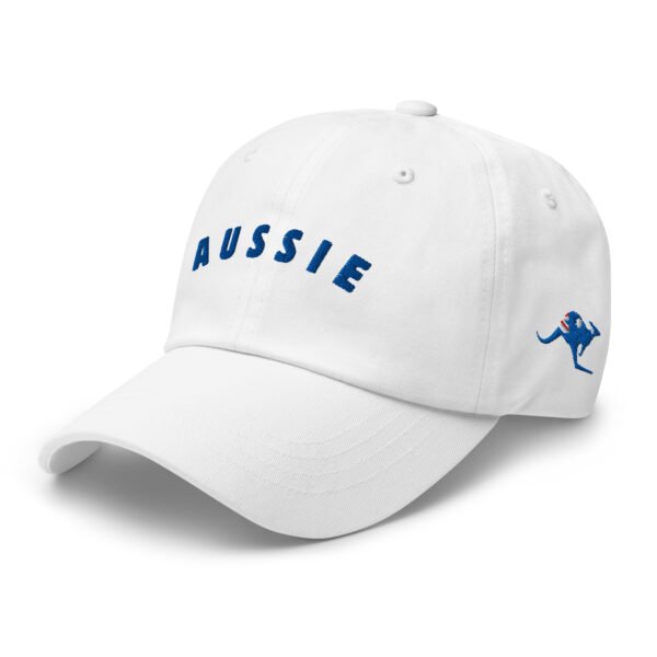 Aussie Embroidered Dad Hat – Classic White Baseball Cap with Australian Kangaroo Design - Image 9