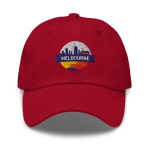 Embroidered Melbourne Hat: Aussie City Skyline & Tram Design