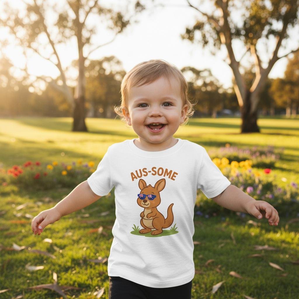 Aus-some Toddler T-Shirt - Cute Kangaroo Design & Australia Flag Glasses - Perfect Gift!