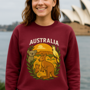 Australia Graphic Women’s Sweatshirt – Kangaroo, Cockatoo & Koala Art, Soft Cotton Blend