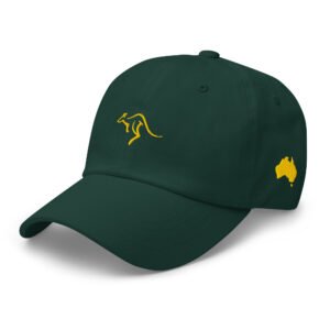 Minimal Kangaroo Dad Hat | Australia Embroidered Cap | Aussie Map On Side