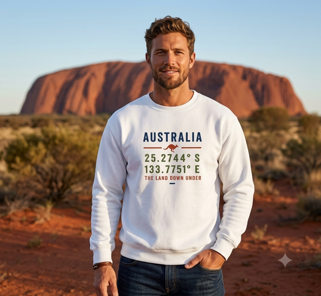 Retro Australia Coordinates Sweatshirt - Vintage Varsity Crewneck Australian Souvenir Graphic Pullover - Image 2